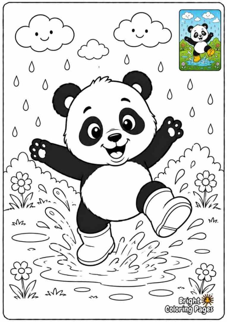 Panda Jumping in Puddles