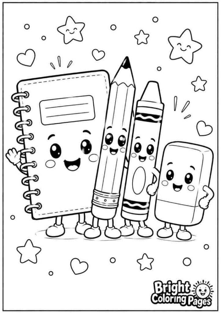 Cute School Supplies Team coloring page