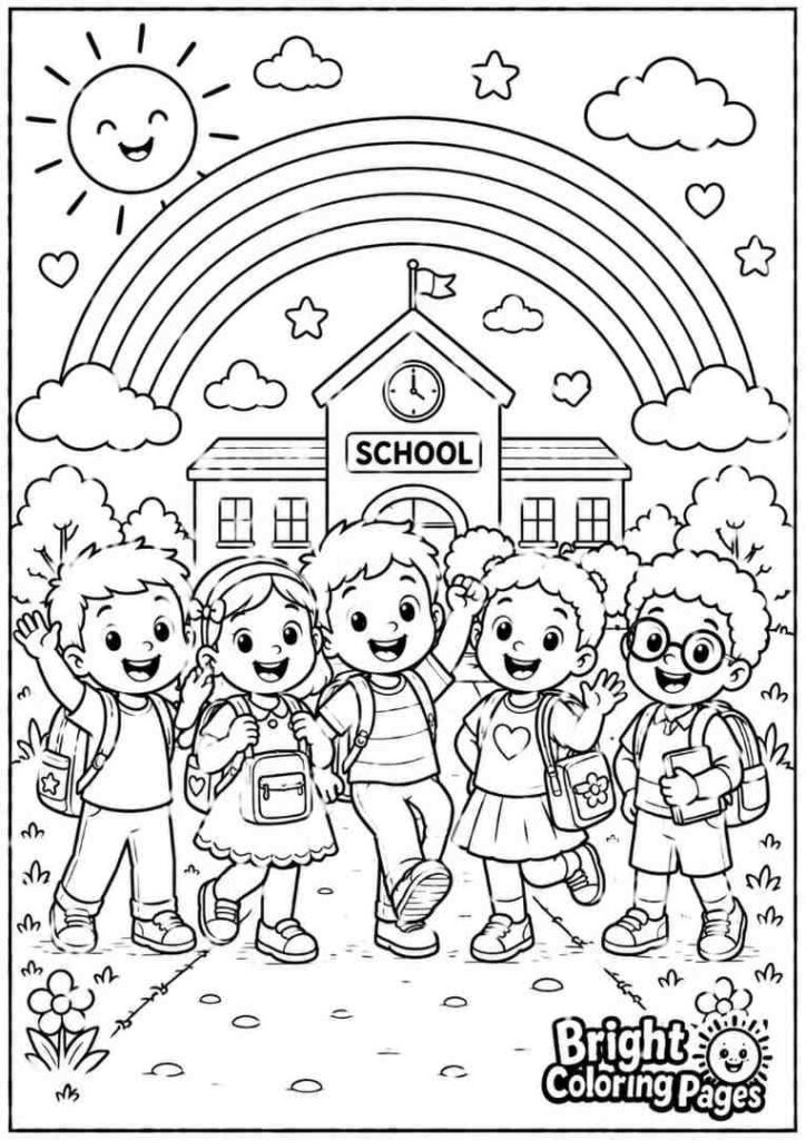 Rainbow School Friends coloring page