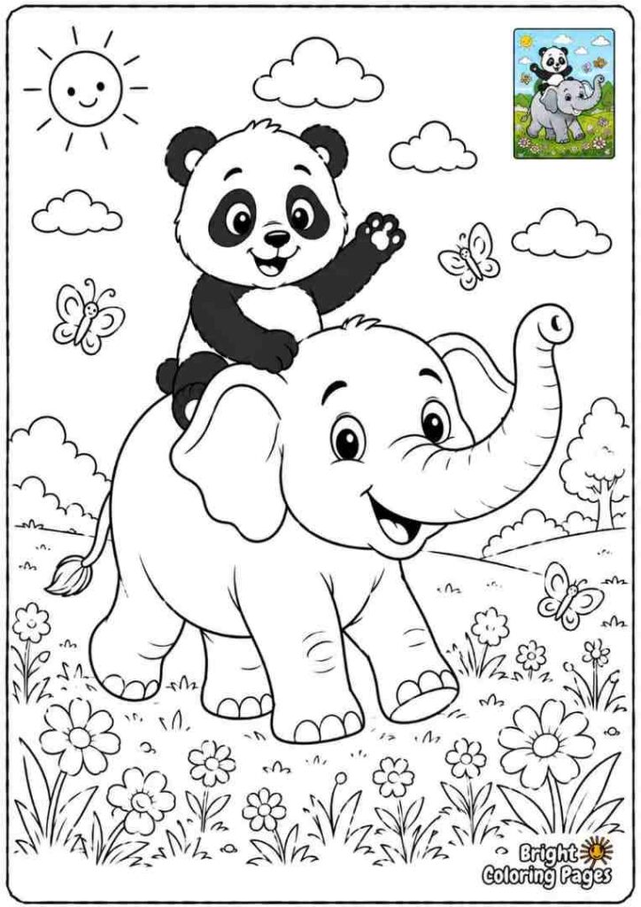 Panda Riding a Friendly Elephant 