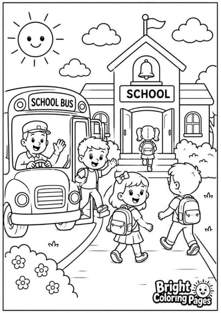 School Arrival coloring page