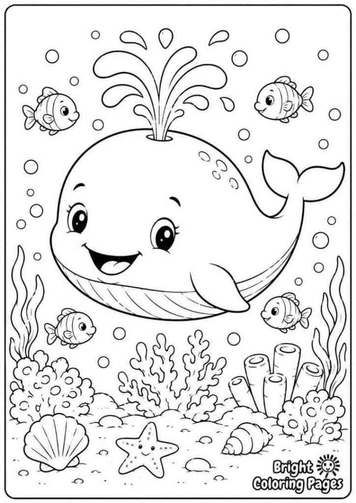 Baby Blue Whale coloring page for preschool kids