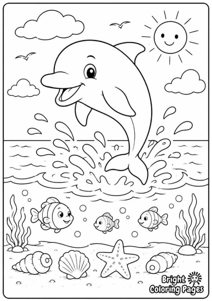 Happy Dolphin Splash coloring page