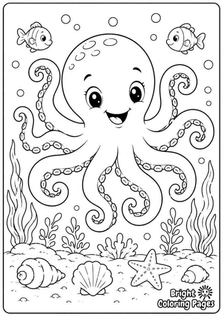 Playful Octopus coloring page free download