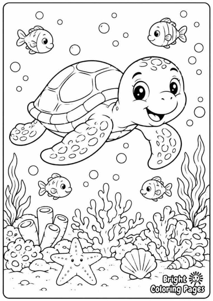 Smiling Sea Turtle Adventure coloring page