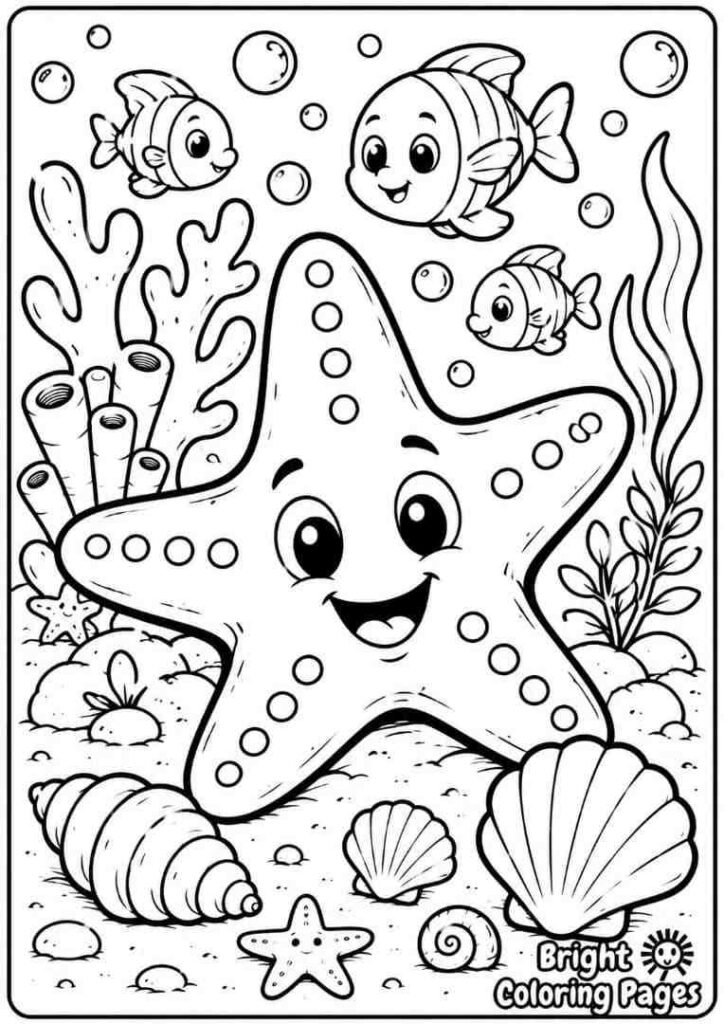 Starfish on the Ocean Floor free coloring page
