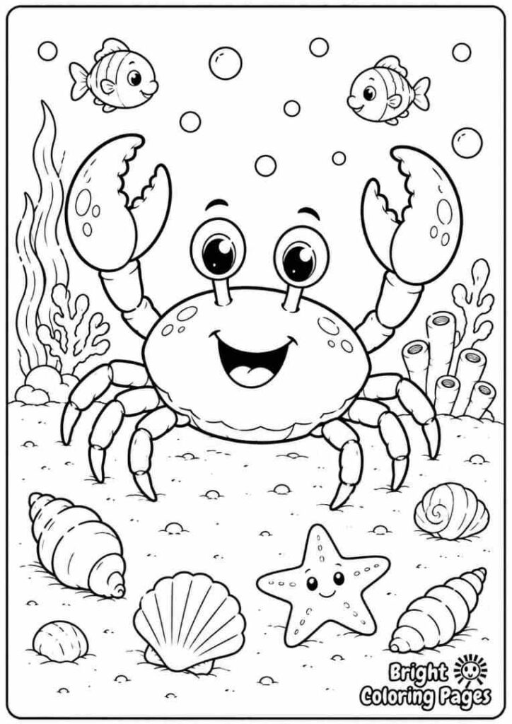 Little Crab Waving Free Coloring Pages