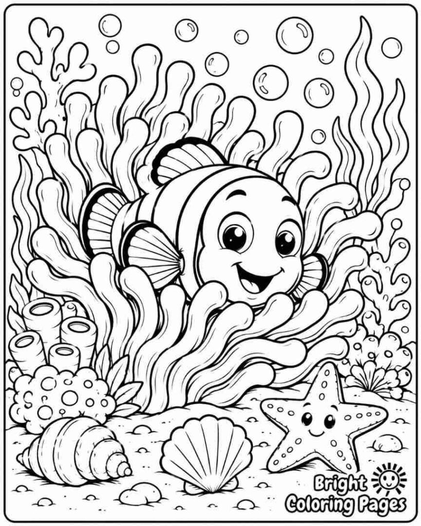 Clownfish and Sea Anemone coloring page
