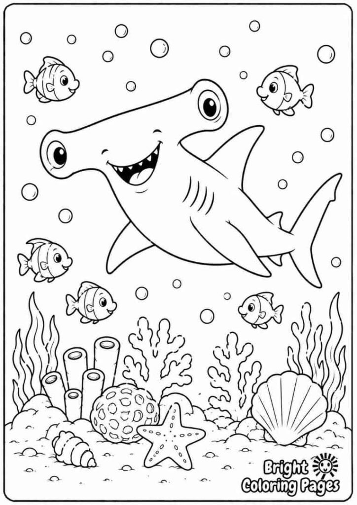 Hammerhead Shark Adventure free coloring page for kids