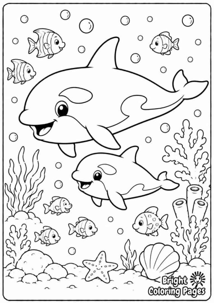 Orca Family Swim coloring page free download