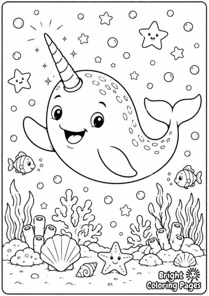 Narwhal with a Magical Horn coloring page