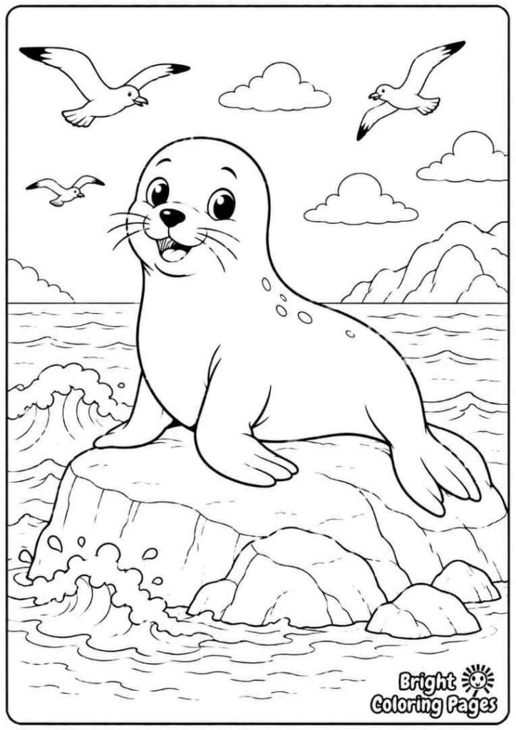 Sea Lion on a Rock coloring page for kids