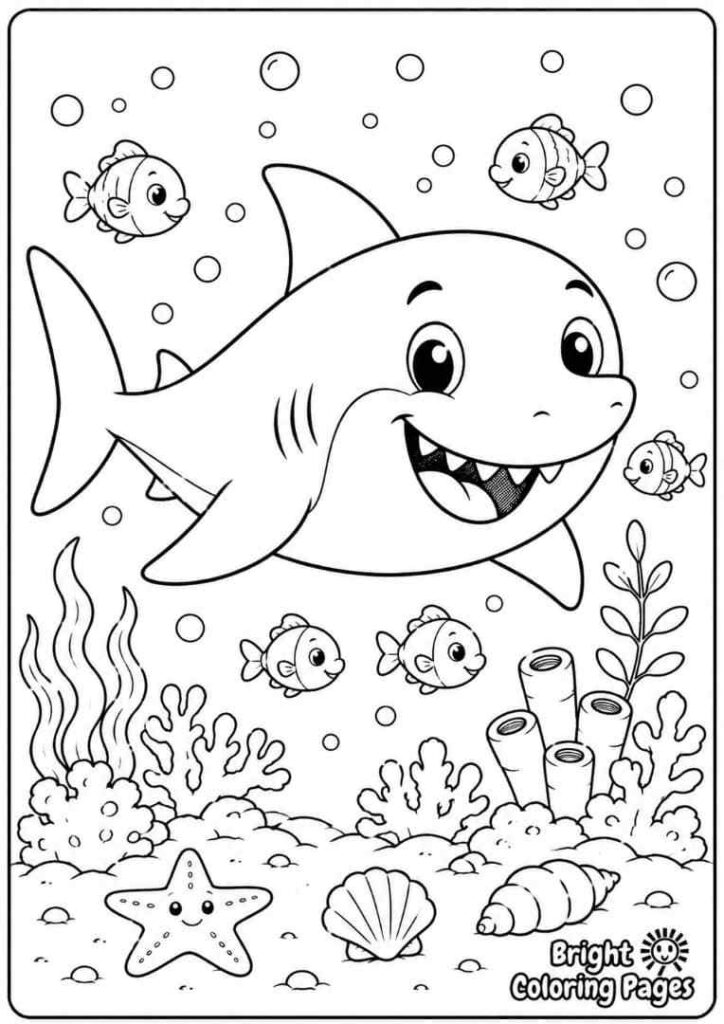 Friendly Shark Smile free coloring page