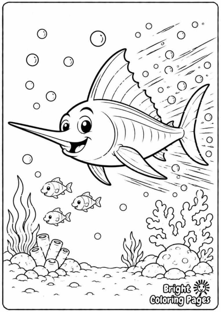 Swordfish Speed coloring page for preschool kids