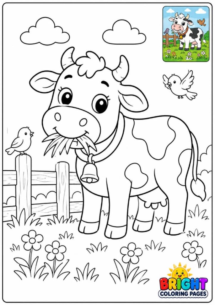 Cow Eating Fresh Grass coloring page 