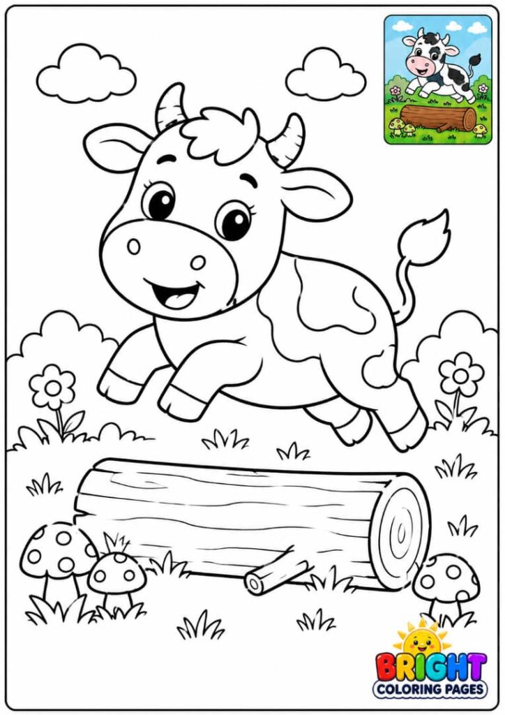 Cow Jumping Over a Small Log coloring page free