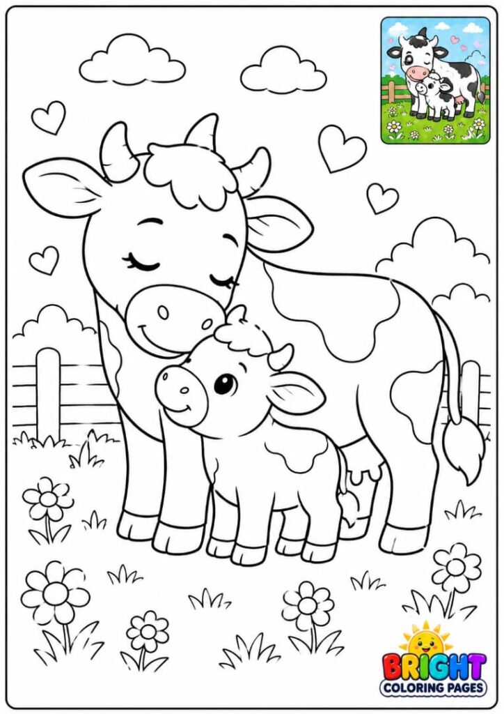 Cow and Her Calf free coloring page 