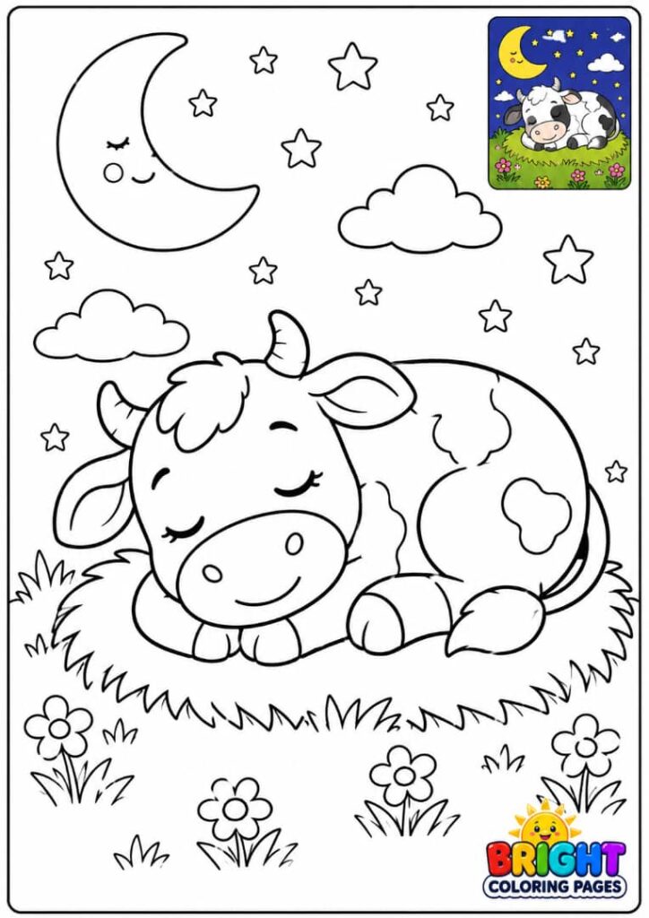 Cow Sleeping Under the Moon