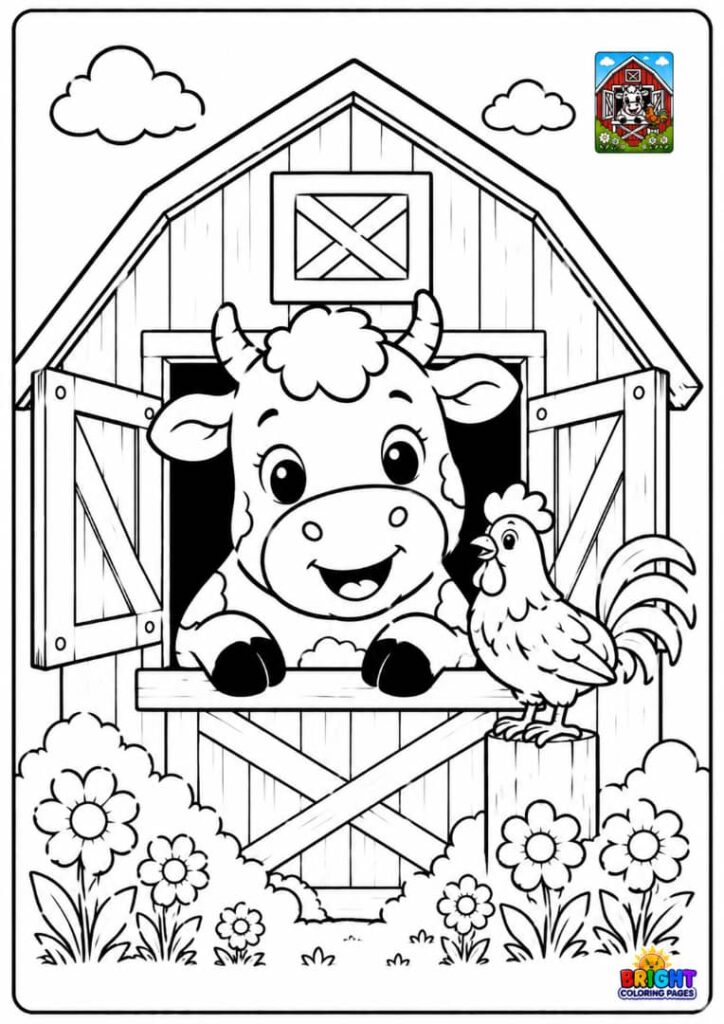 Cow Hiding Behind a Sunflower free printable coloring page