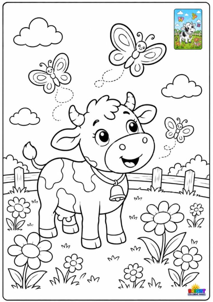 Cow Playing with Butterflies