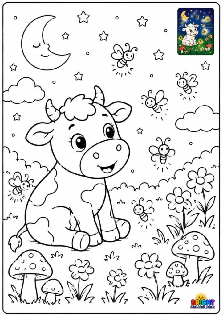 Cow Watching Fireflies at Night