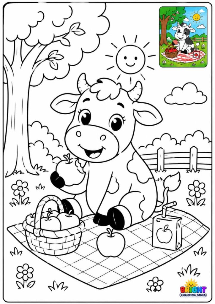Cow Picnic Day free coloring page for kids 