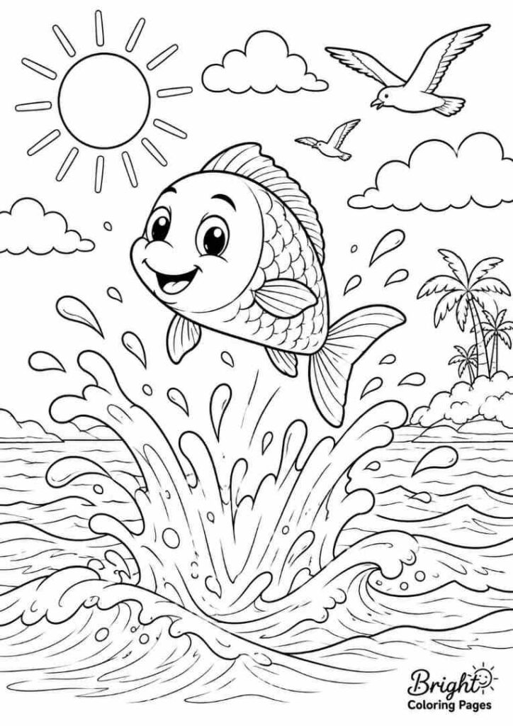 Jumping Fish free printable coloring pages 