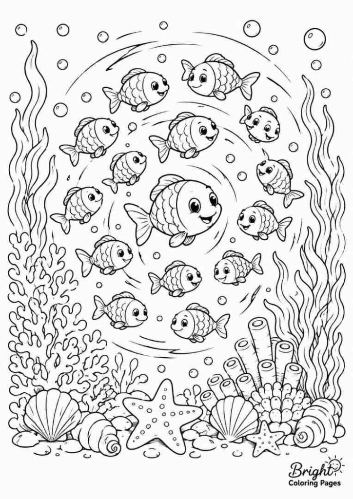 School of Fish Free coloring page 