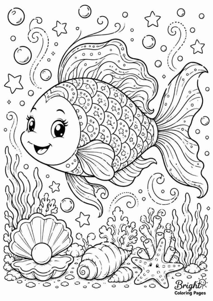 Fantasy Rainbow Fish free coloring page 