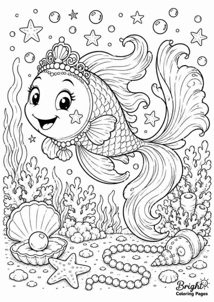 Mermaid Fish Coloring Pages for Kids 