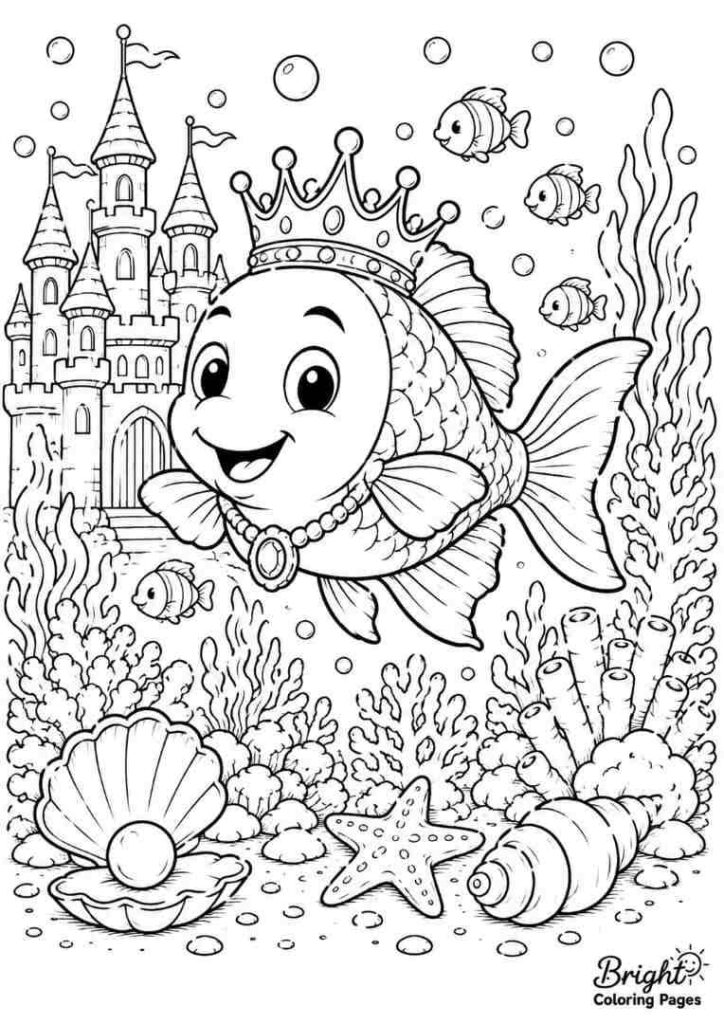 Fish King free coloring page for preschoolers 