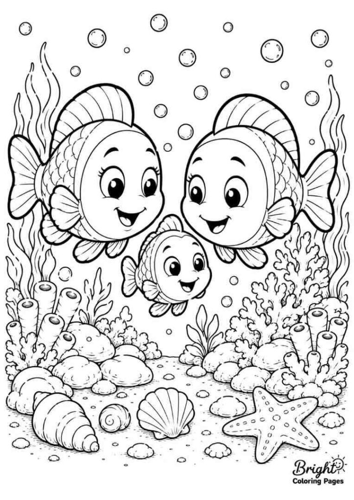 Baby Fish Family coloring page 