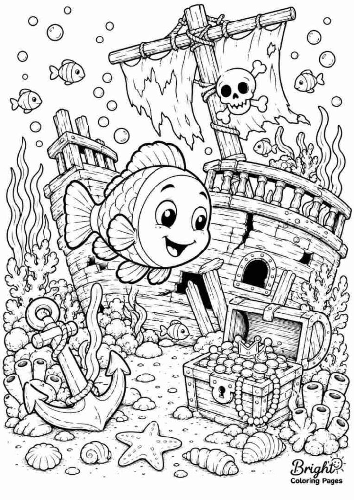 Fish Exploring a Sunken Pirate Ship
