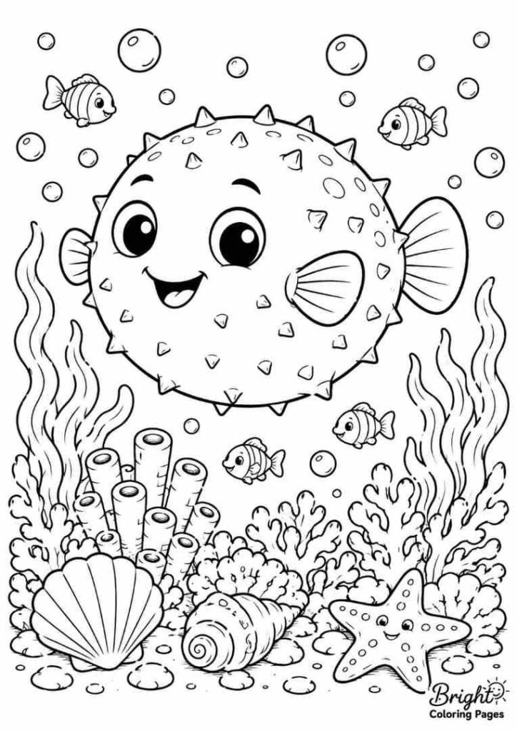Cute Pufferfish coloring page 