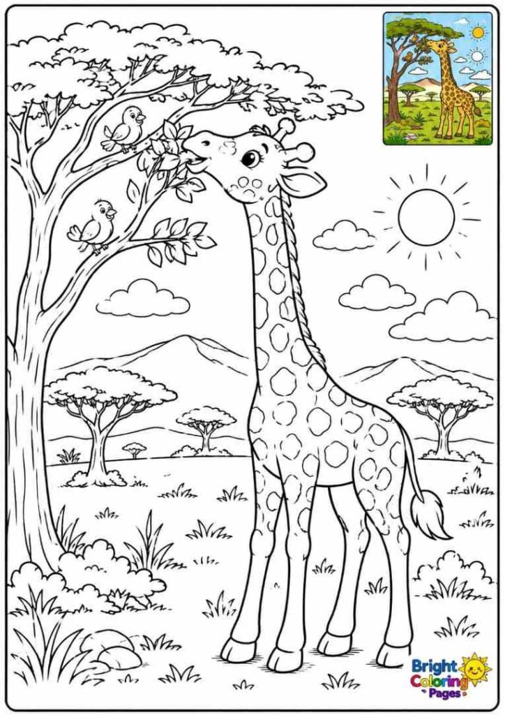 Giraffe Eating Tree Leaves