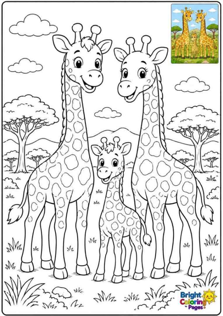 Giraffe Family Together coloring page 