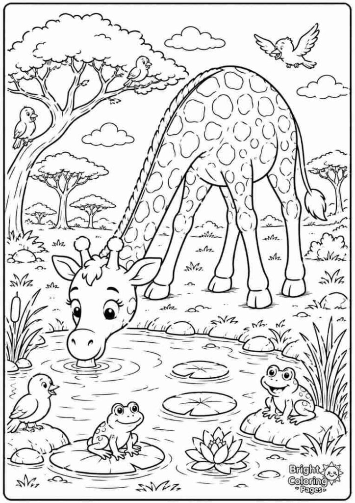Giraffe Drinking Water