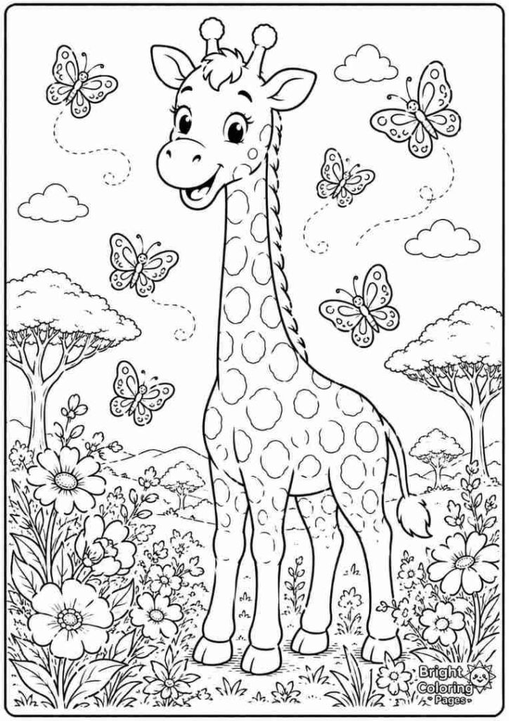 Giraffe with Butterflies