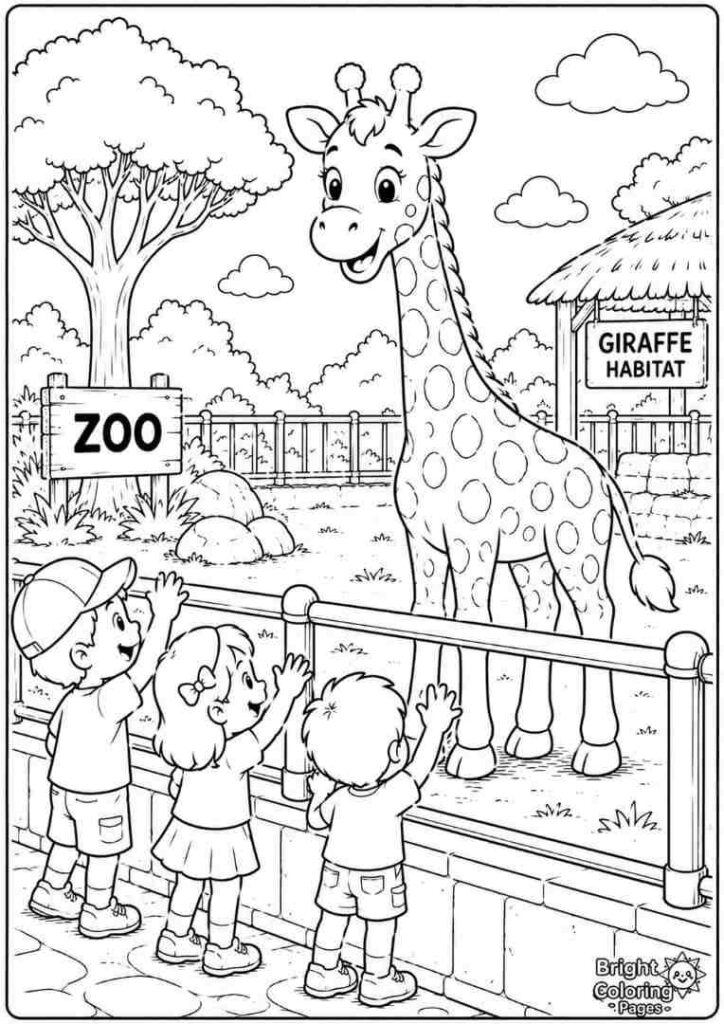 Giraffe at zoo free printable coloring pages for kids 