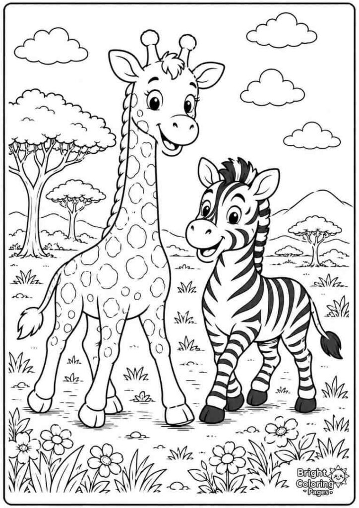 Giraffe with Zebra Friend