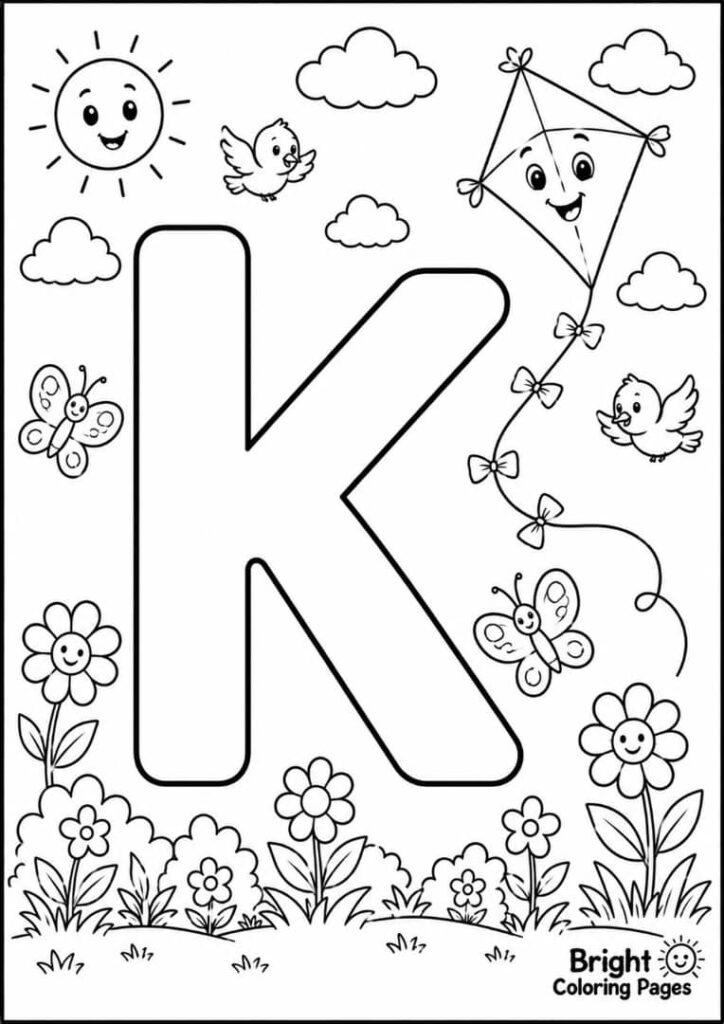K is for Kite  coloring page 