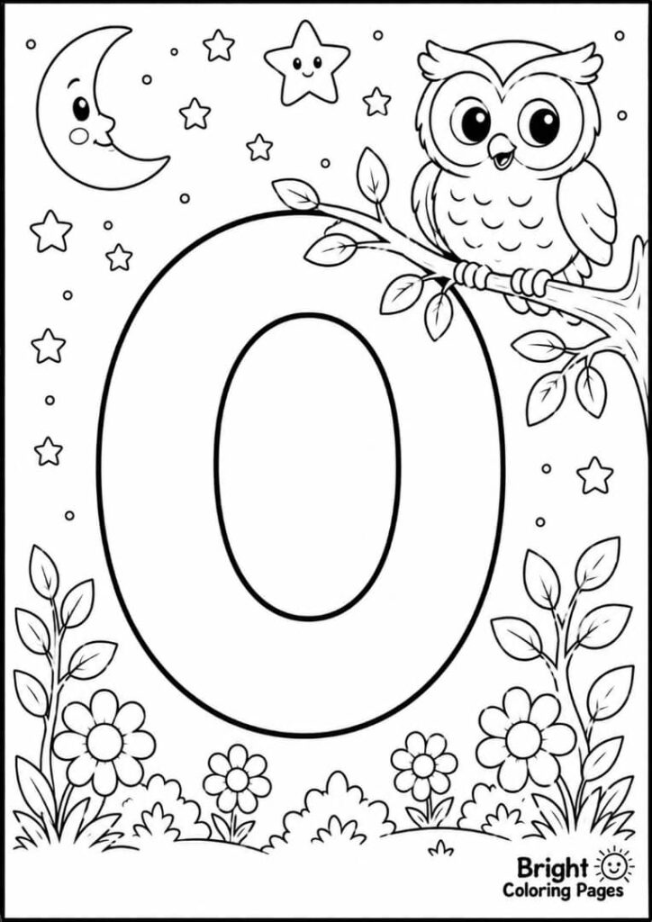 O is for Owl coloring page 