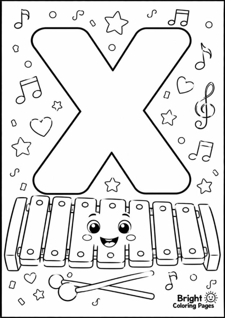 X is for Xylophone coloring 