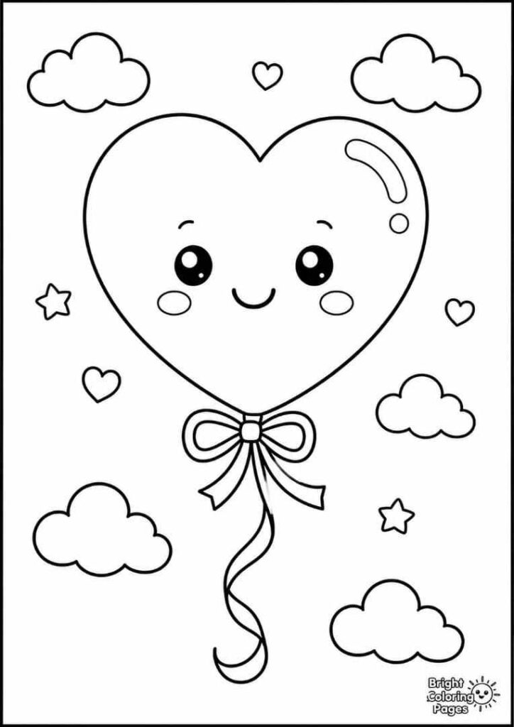 Heart Balloon free coloring page for kids