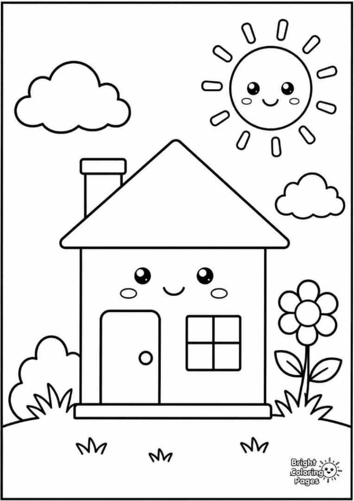 Square House free coloring page for children