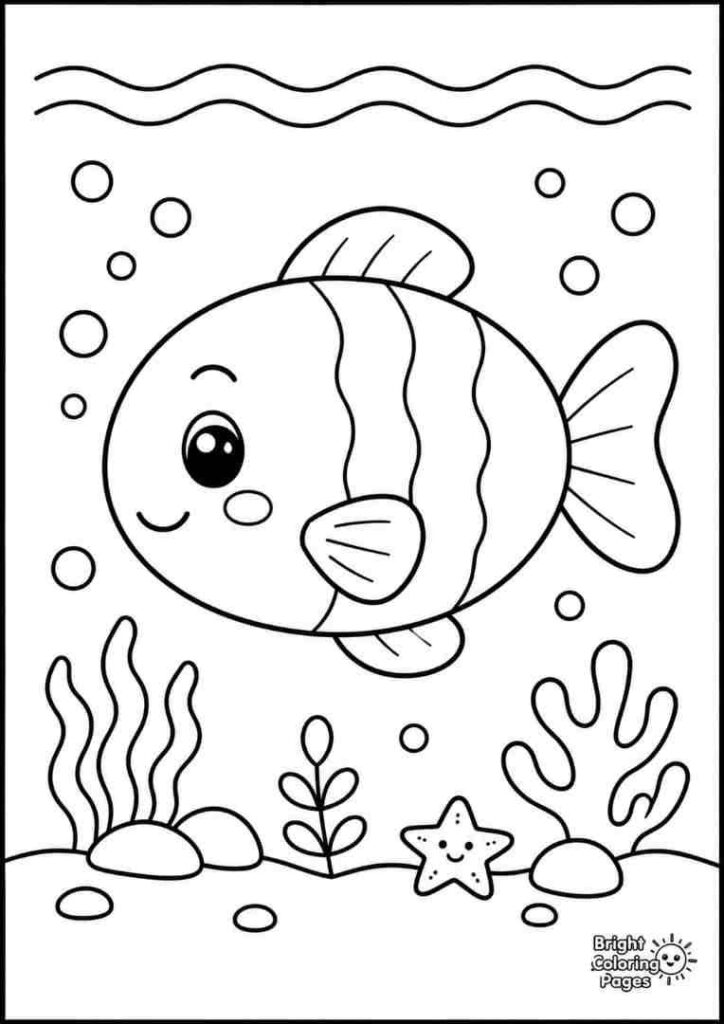 Oval Fish free coloring page for preschool kids