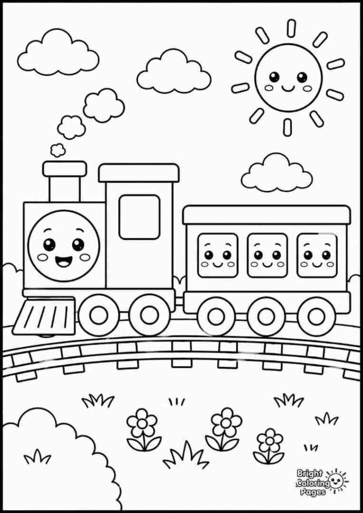 Rectangle Train free printable coloring page