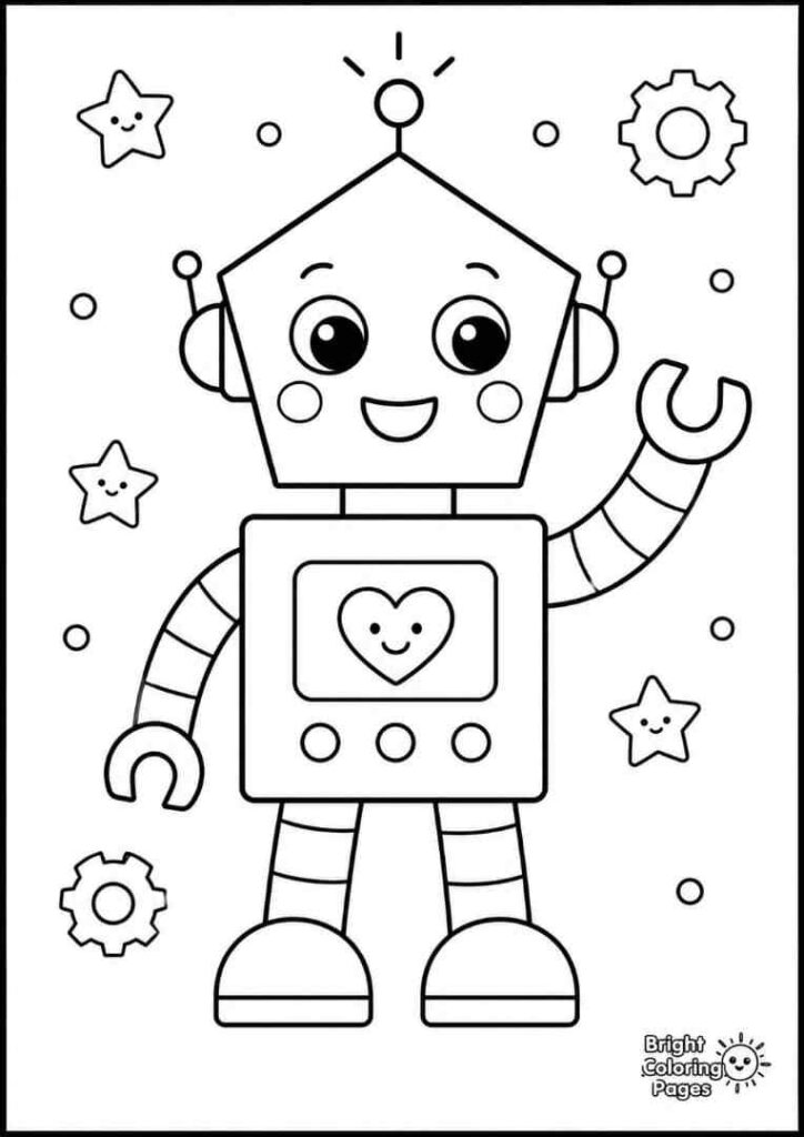 Pentagon Robot coloring page for preschool kids