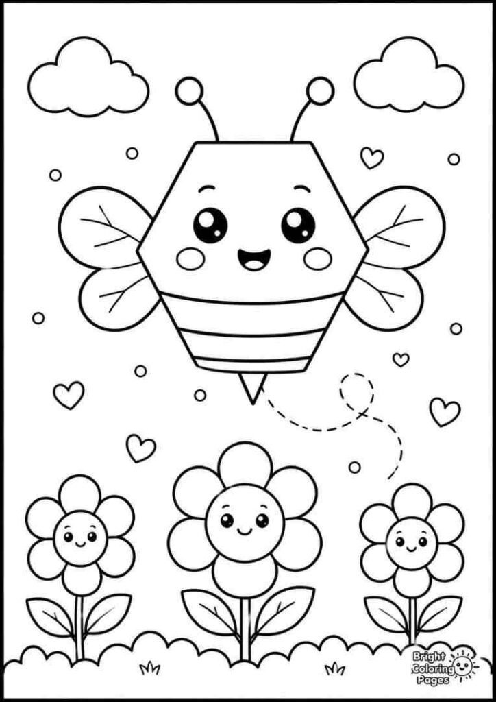 Hexagon Bee free coloring page for kids