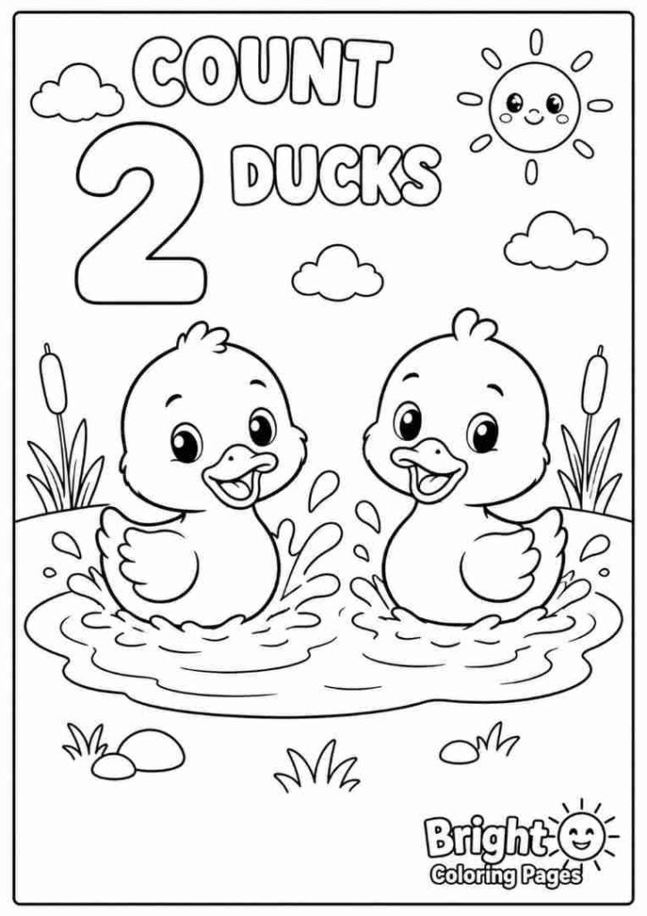 Count 2 Ducks coloring page for kids 